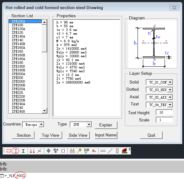 Hot rolled and cold formed section steel Drawing and View by AutoCAD plug-in